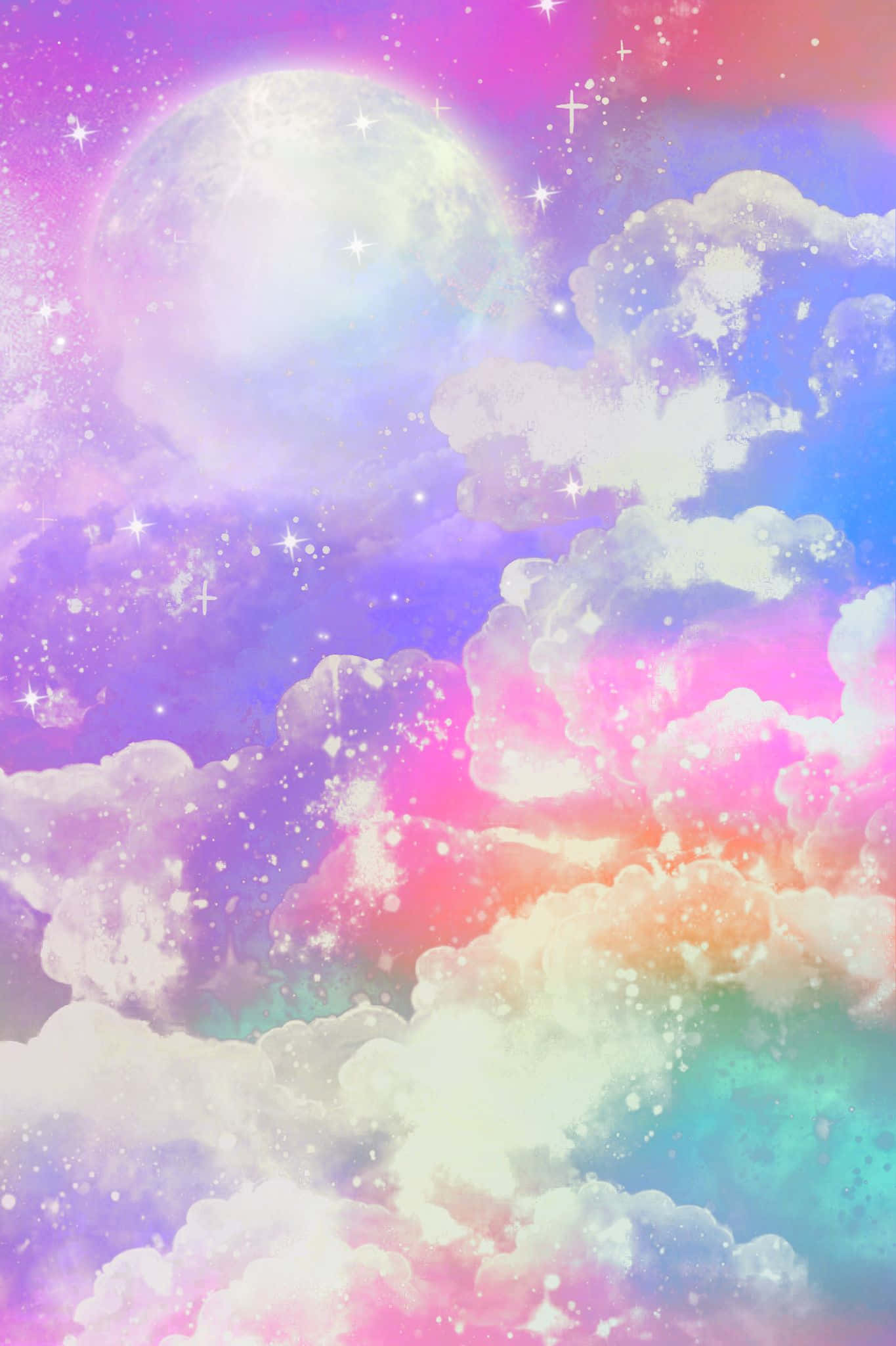 Kawaii Galaxy, pastel sky, fluffy clouds, Full HD Phone Wallpaper