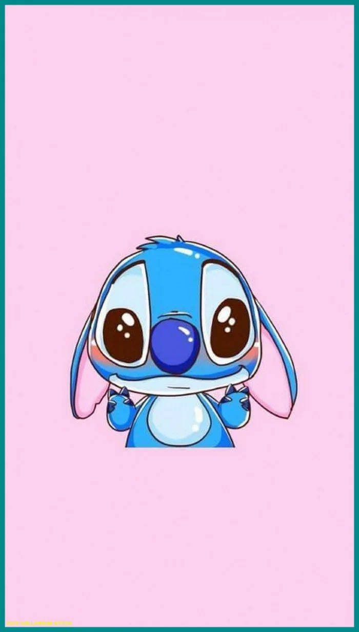 Kawaii Stitch, pink backdrop, blue cartoon alien, SD Phone Wallpaper