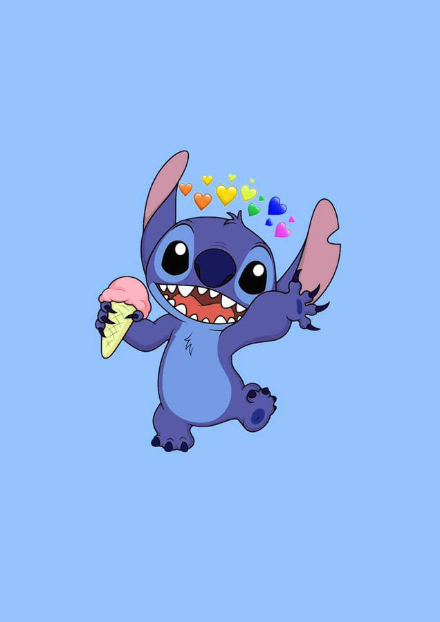 Kawaii Stitch, blue alien character, pink ice cream cone, SD Phone Wallpaper