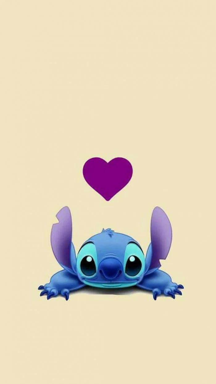 Kawaii Stitch, big purple heart, blue alien, SD Phone Wallpaper