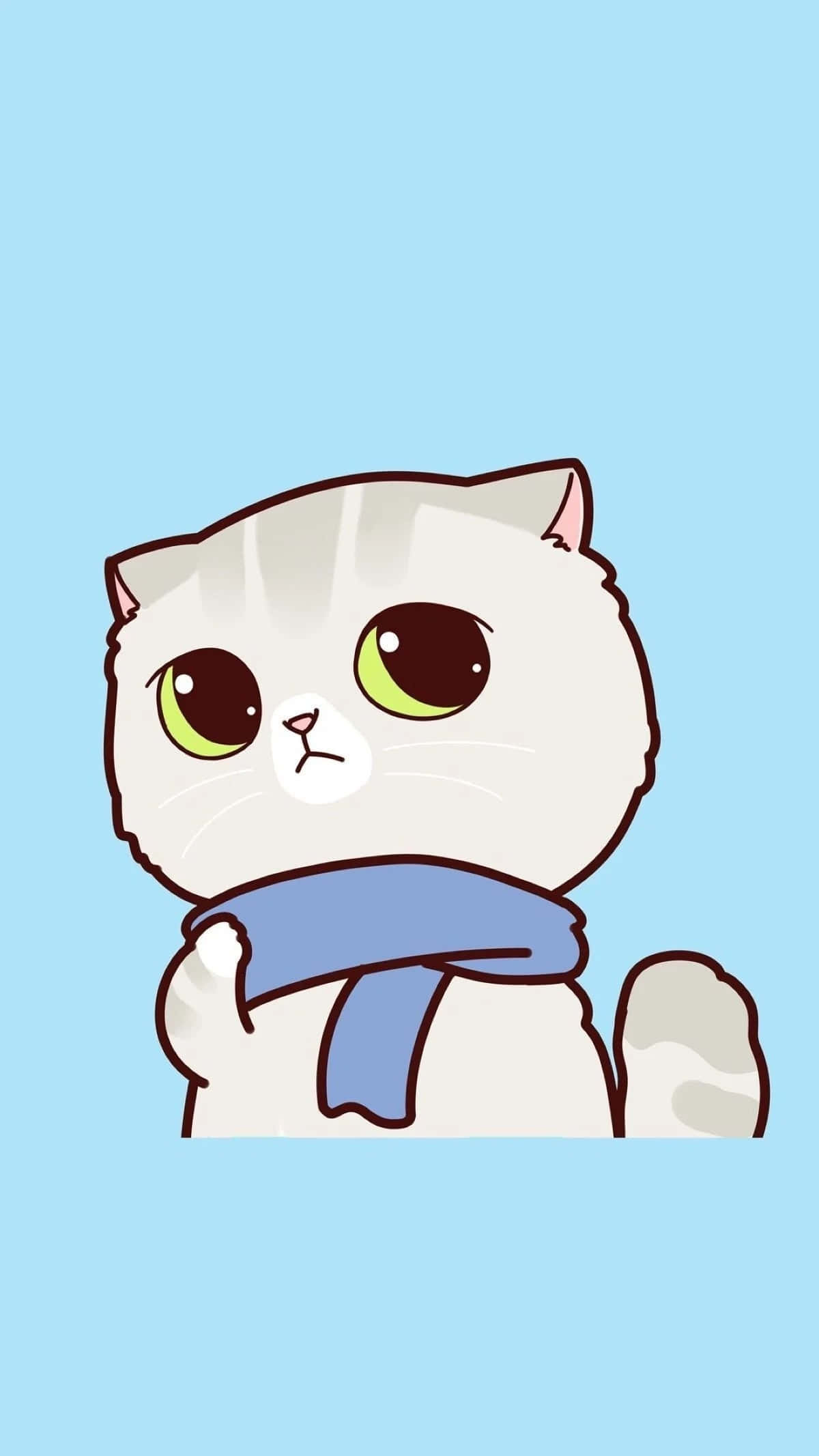 kawaii cartoon character, green eyes, blue scarf, Full HD Phone Wallpaper