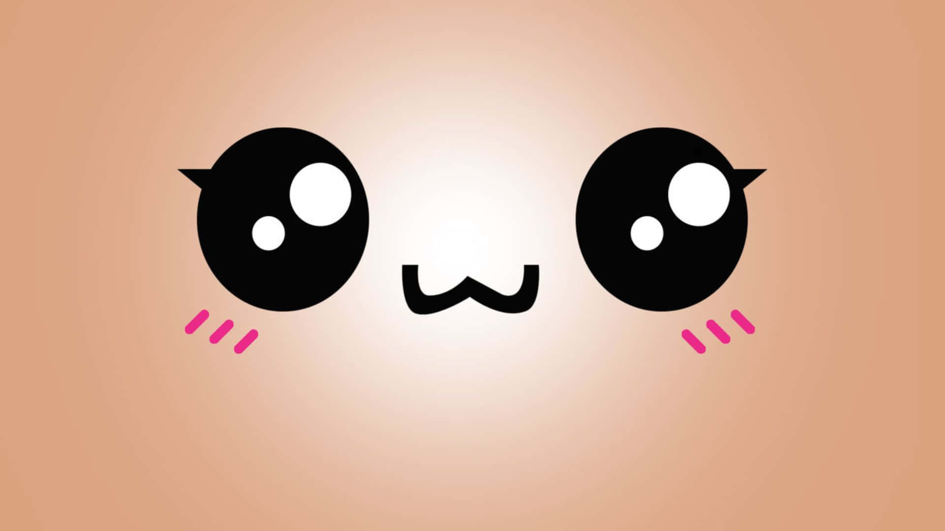 kawaii emoticon, big black eyes, pink blush lines, Full HD Desktop Wallpaper