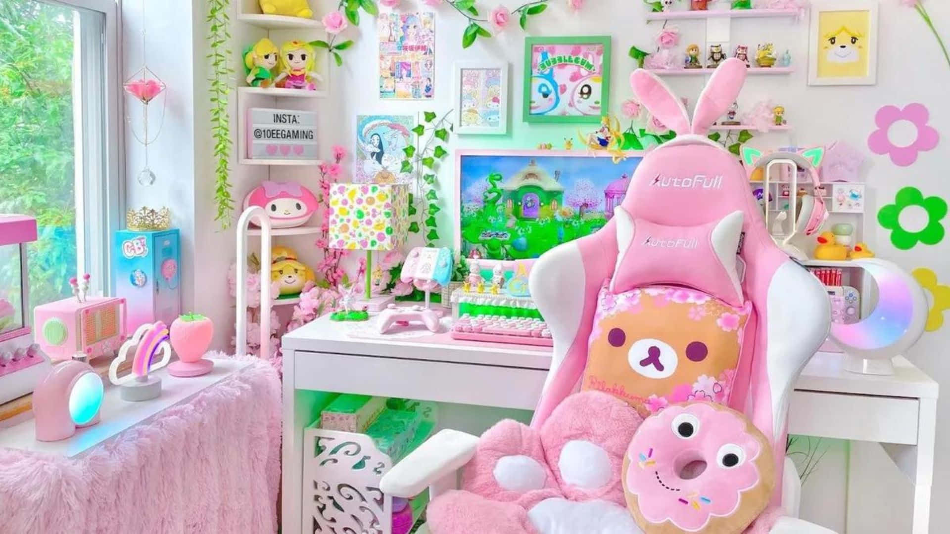 kawaii room, vibrant pink, plush toys, Full HD Desktop Wallpaper