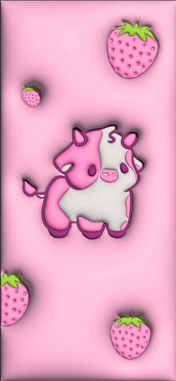 pink strawberry cow, strawberries, soft pink background, SD Phone Wallpaper