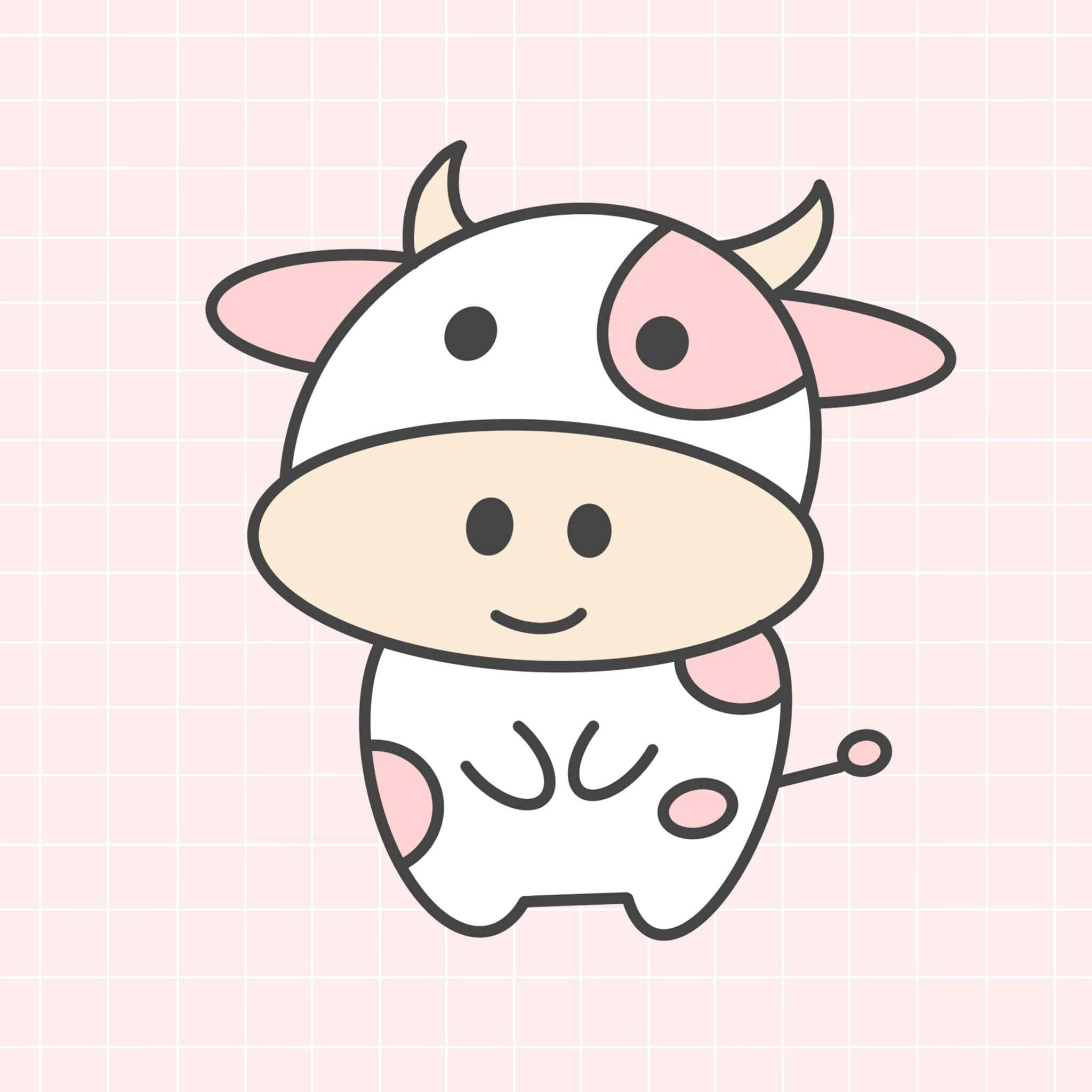 Kawaii Strawberry Cow, pink spots, horns, Full HD Desktop Wallpaper