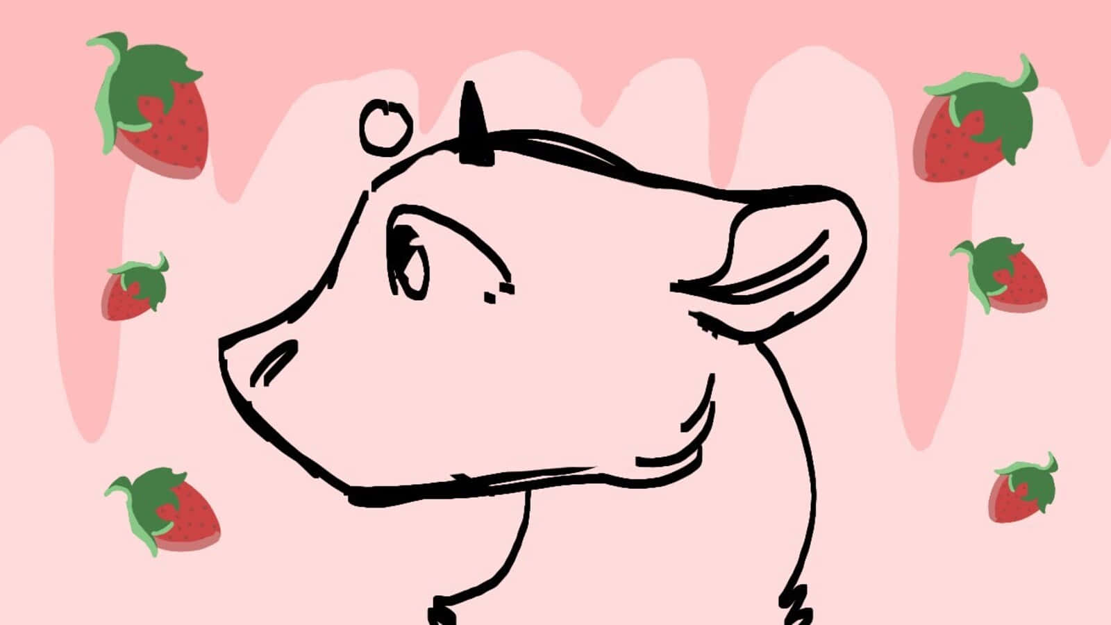 Kawaii Strawberry Cow, cartoon cow, single horn, HD Desktop Wallpaper