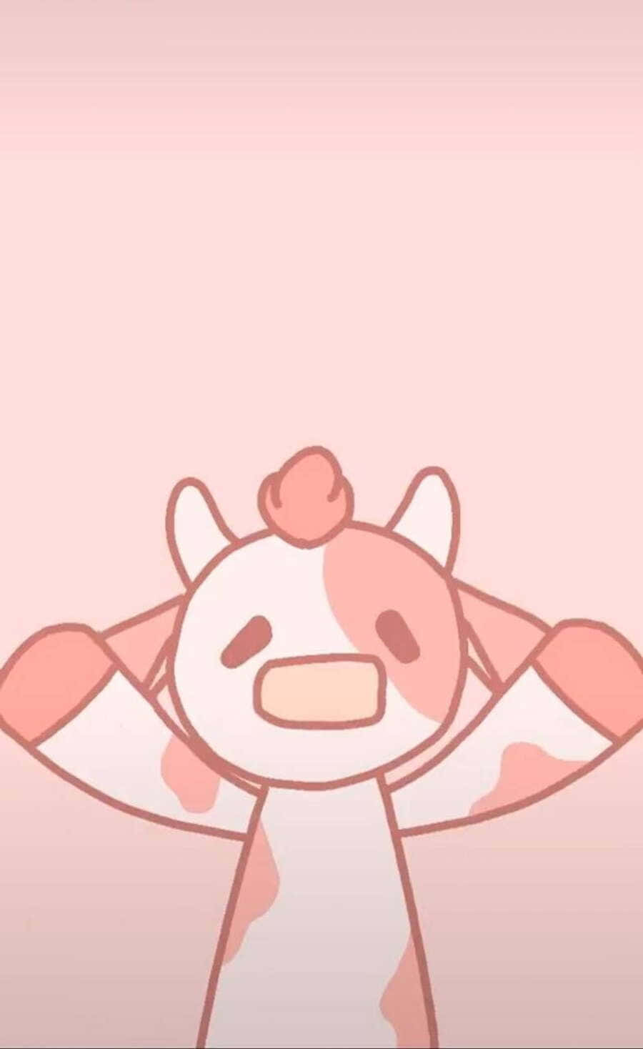 Kawaii Strawberry Cow, pink and white cartoon cow, horns, HD Phone Wallpaper