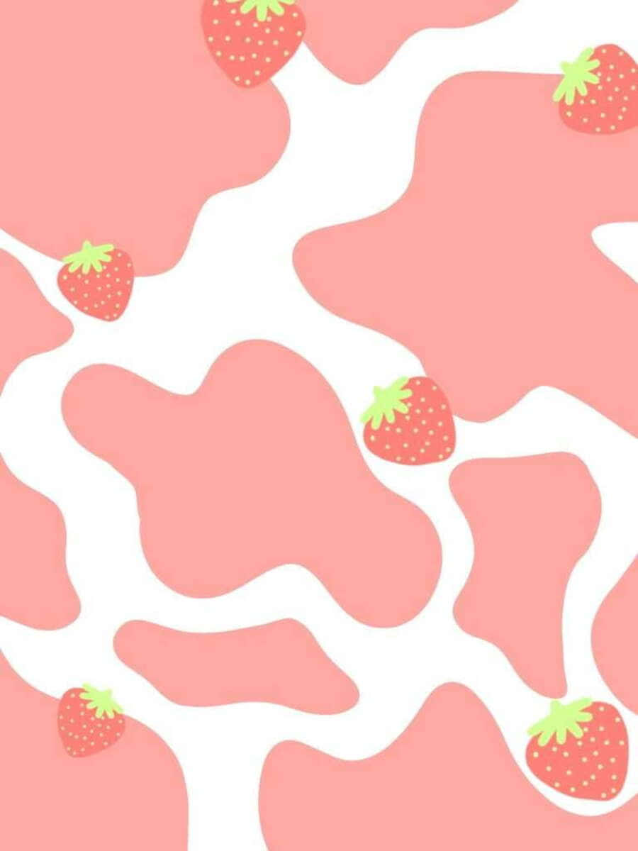 Kawaii Strawberry Cow, pink, white, SD Phone Wallpaper