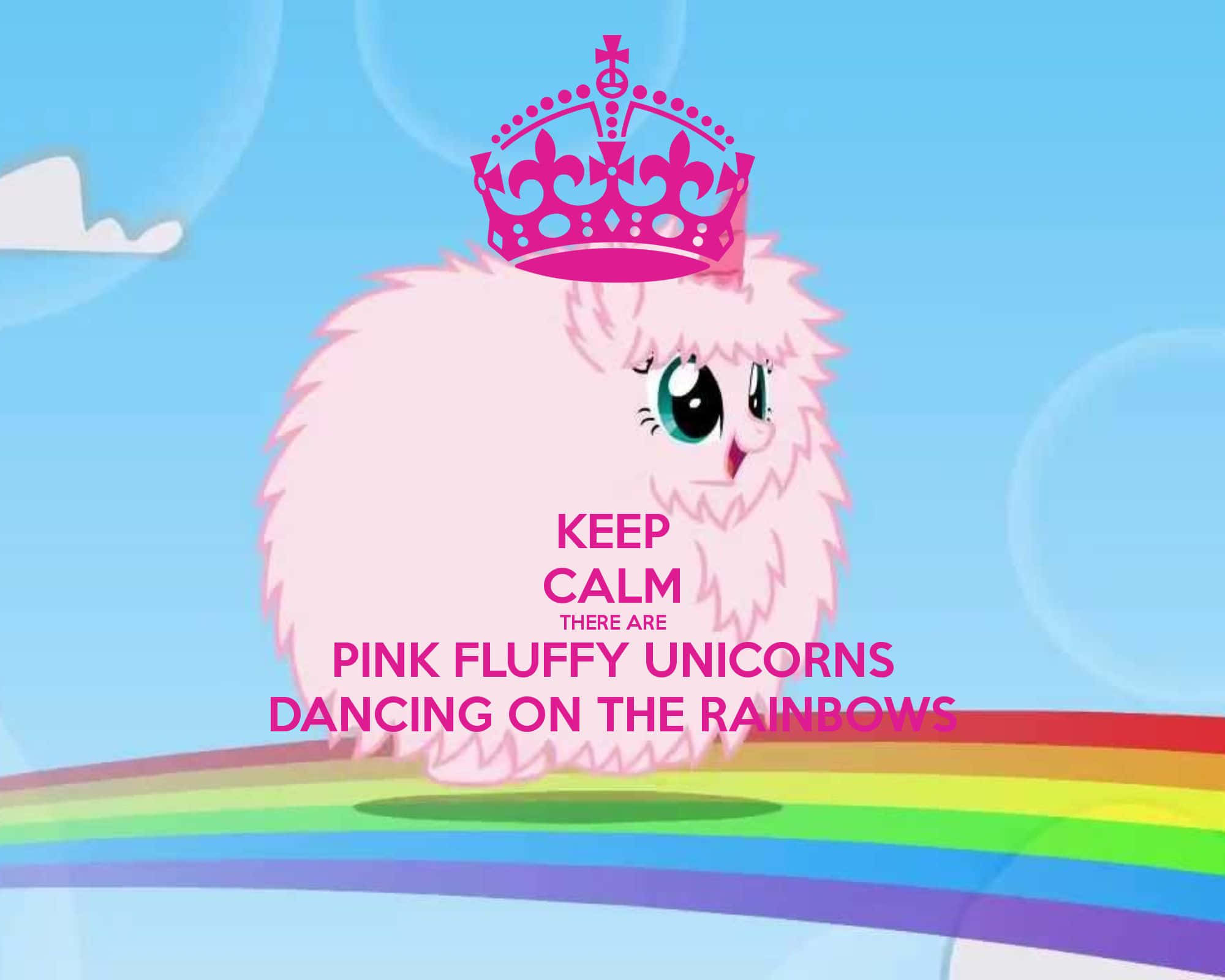 kawaii unicorn, pink fluffy unicorn, crown, Full HD Desktop Wallpaper