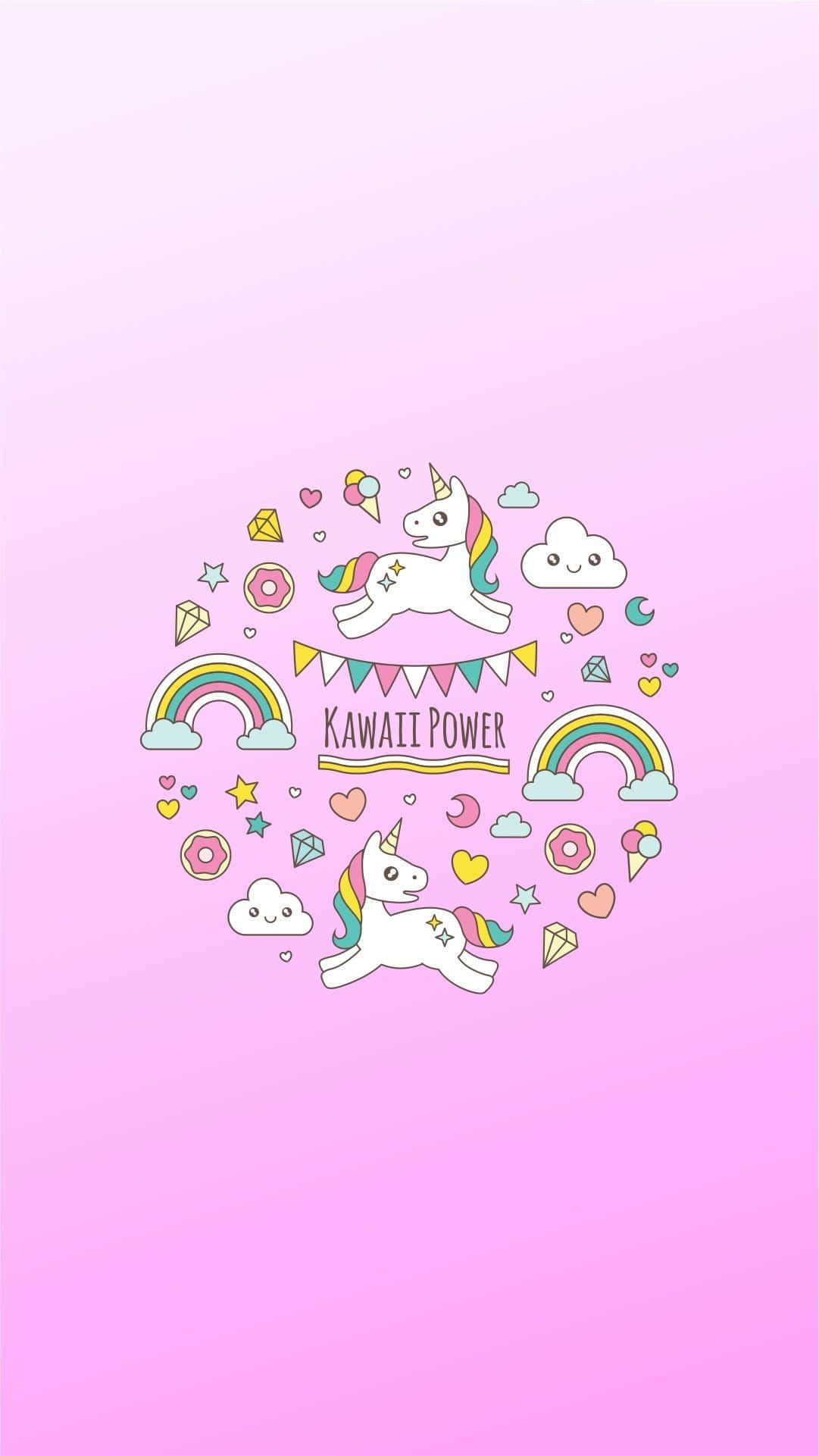 Kawaii Unicorn, rainbows, clouds, Full HD Phone Wallpaper