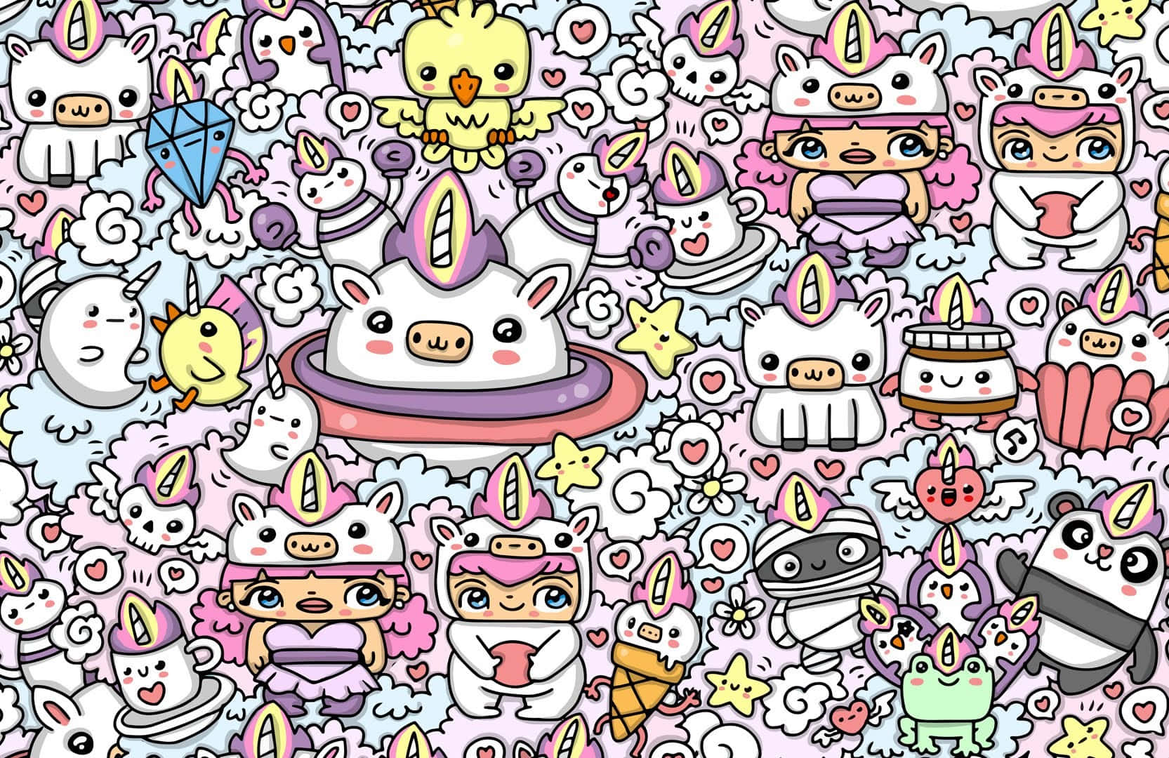 Kawaii Unicorn, rainbow, clouds, HD Desktop Wallpaper
