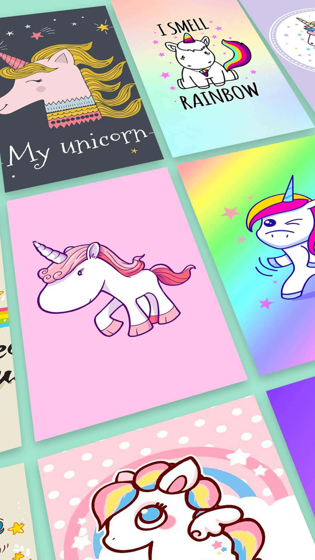 Kawaii Unicorn, pastel backgrounds, colorful cartoon unicorn illustrations, Full HD Phone Wallpaper