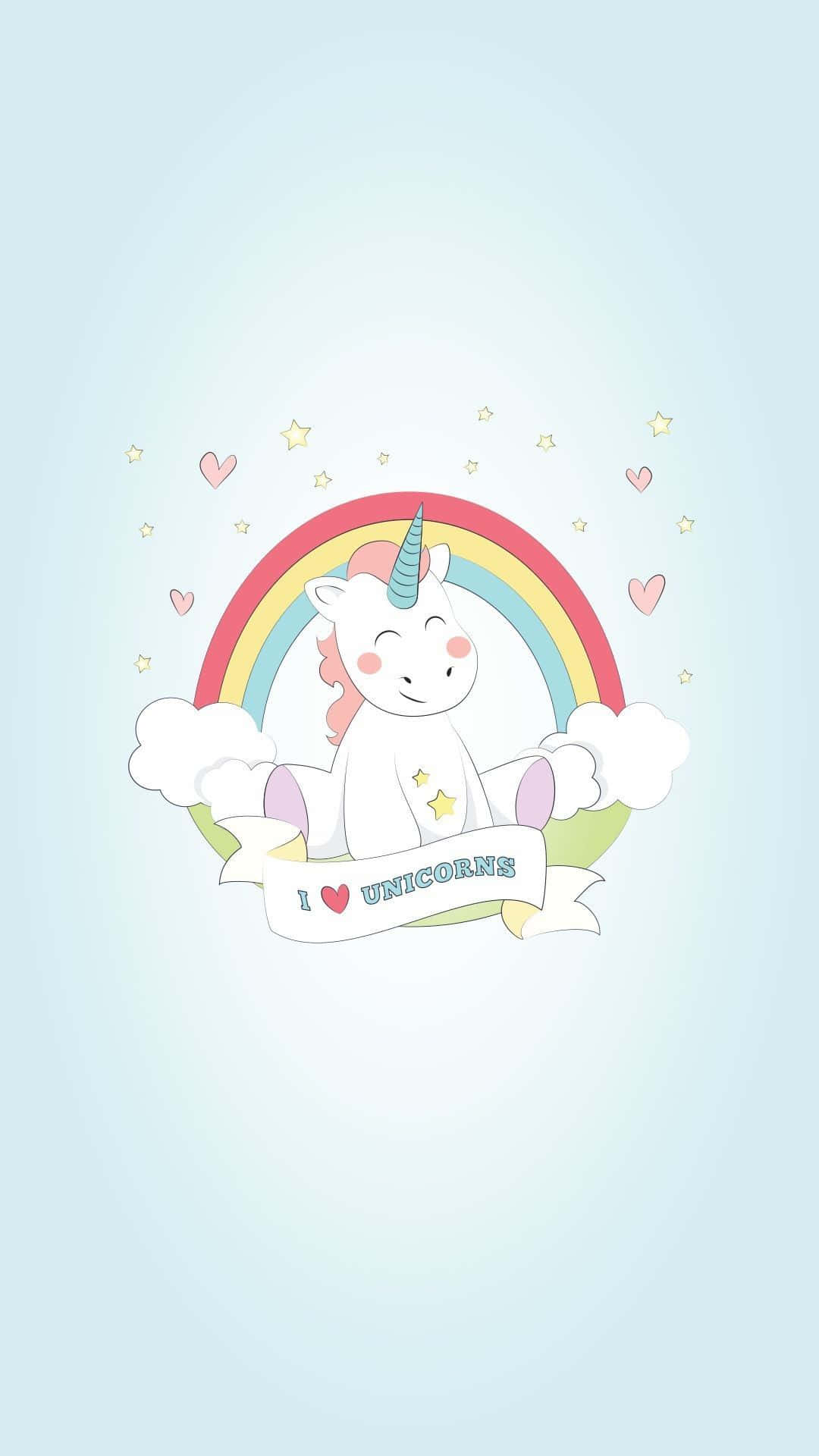 kawaii unicorn, rainbow, stars, Full HD Phone Wallpaper