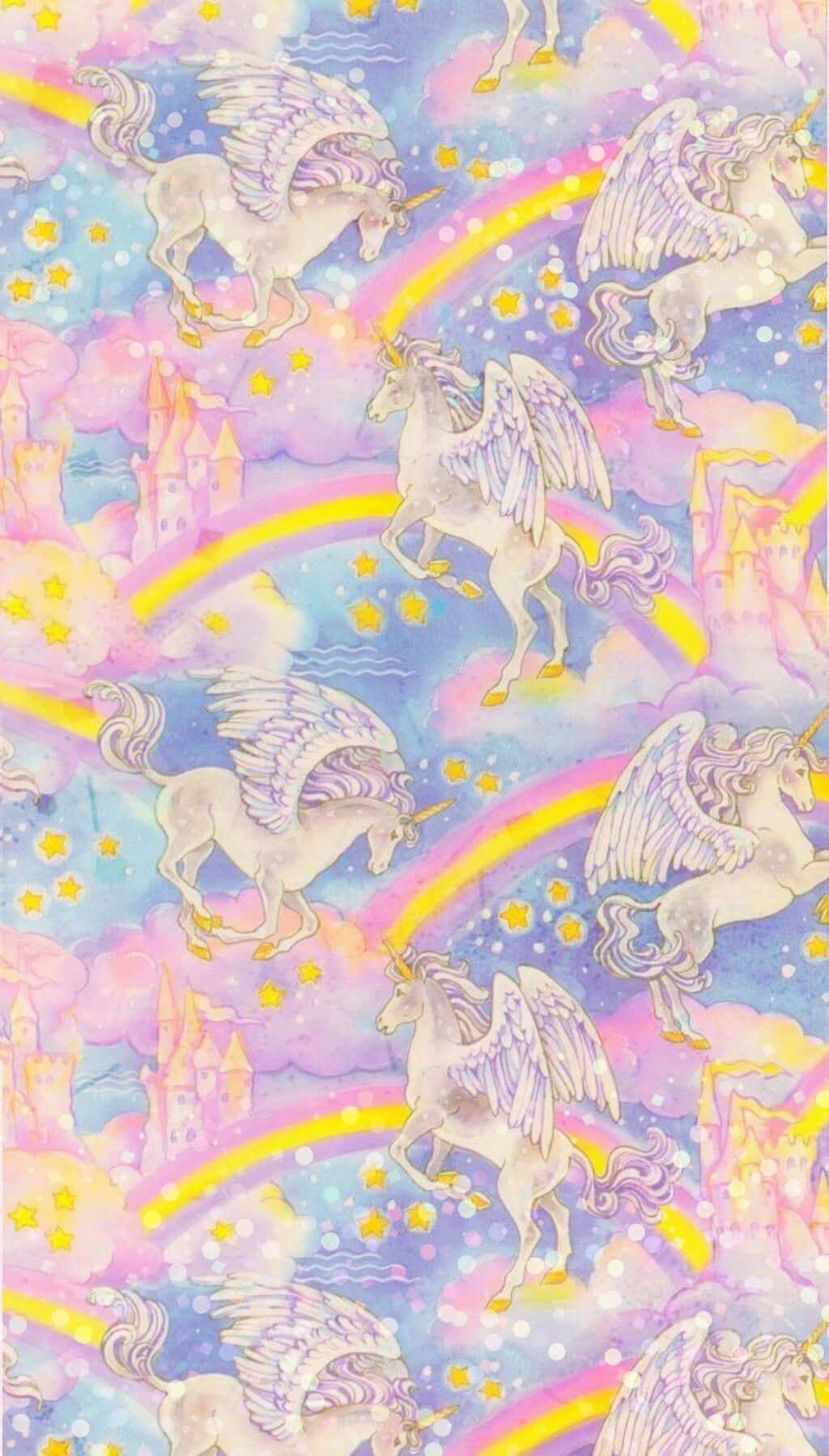 Kawaii Unicorn, pastel skies, rainbows, HD Phone Wallpaper