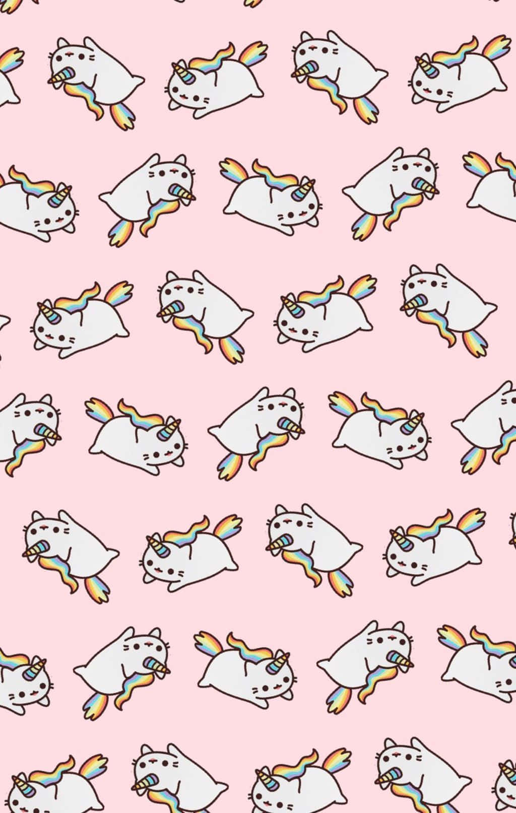 kawaii unicorn, white cat unicorns, rainbow manes, HD Phone Wallpaper