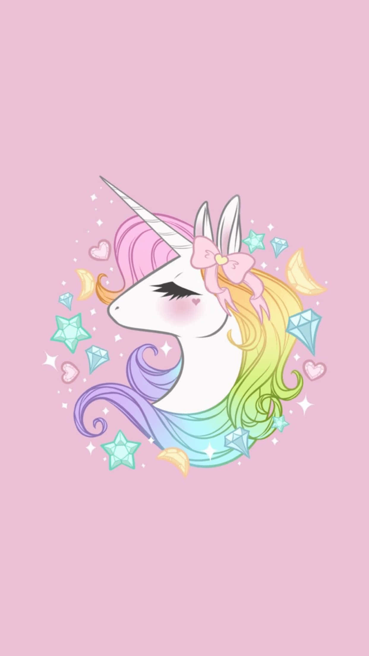 kawaii unicorn, rainbow mane, pink bow, Full HD Phone Wallpaper