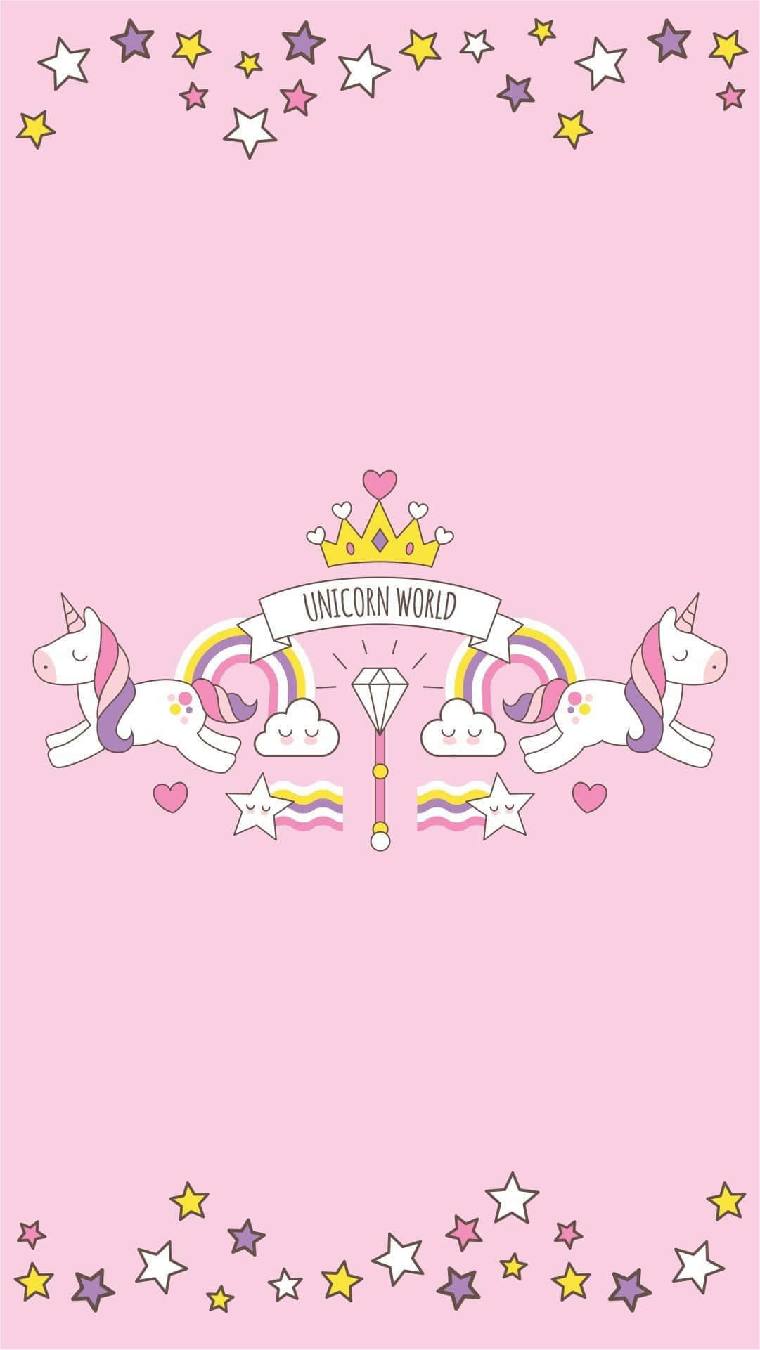 kawaii unicorn, pink wallpaper, cartoon unicorns, Full HD Phone Wallpaper