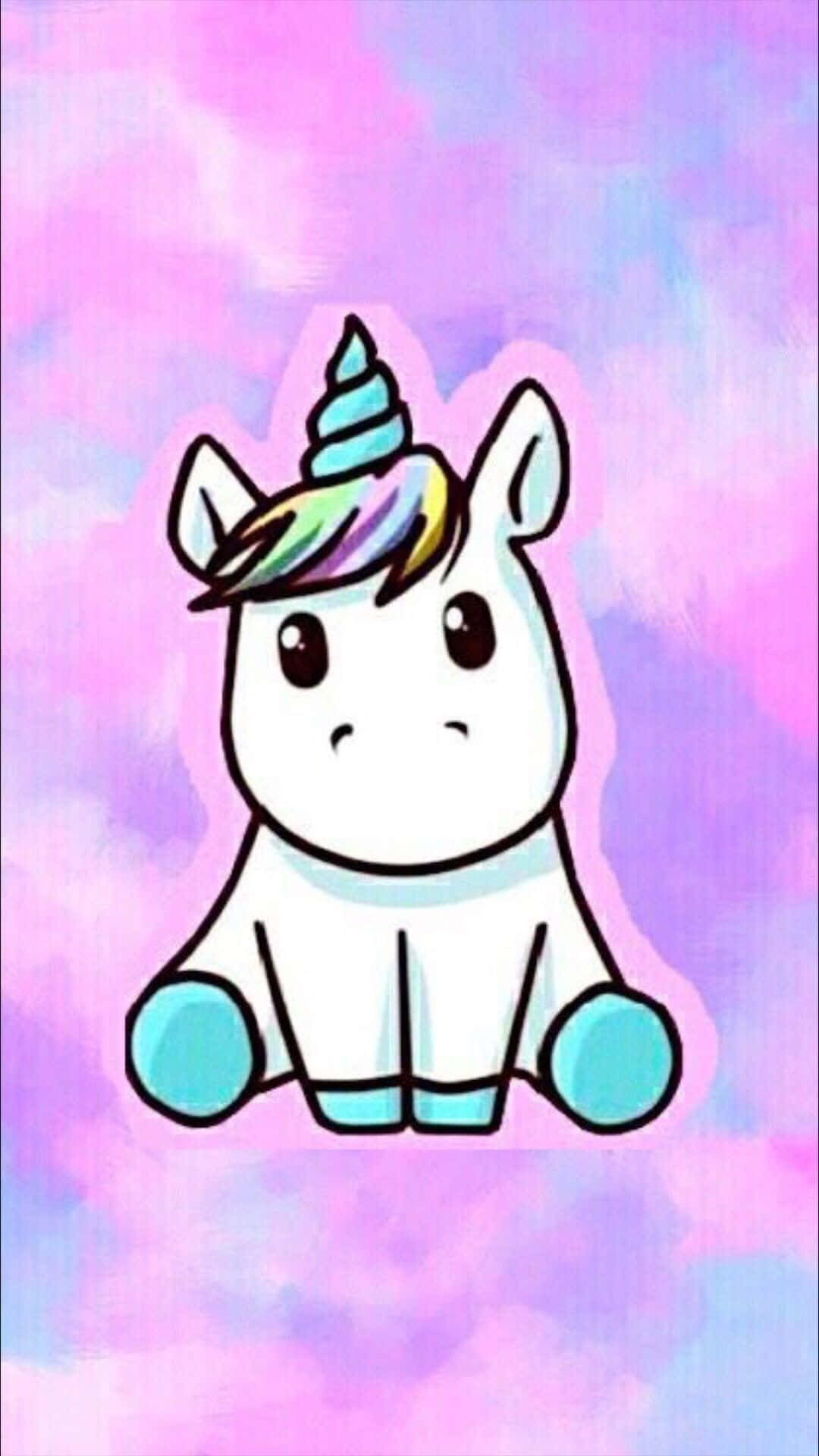 Kawaii Unicorn, rainbow mane, blue hooves, Full HD Phone Wallpaper