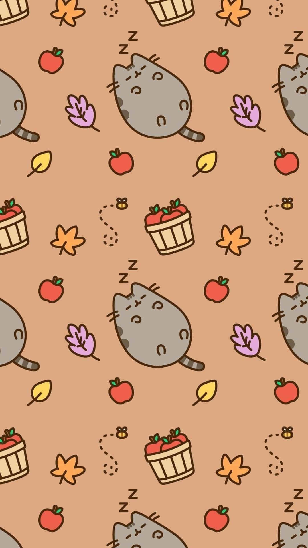 kawaii valentine, sleeping gray cats, autumn leaves, Full HD Phone Wallpaper