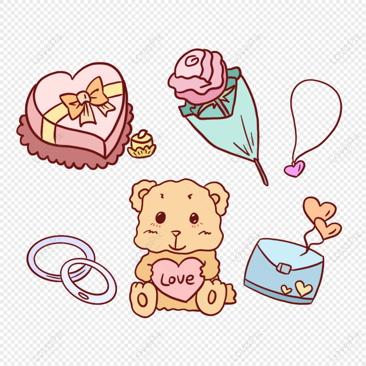 Kawaii Valentine, cartoon bear, heart, SD Desktop Wallpaper