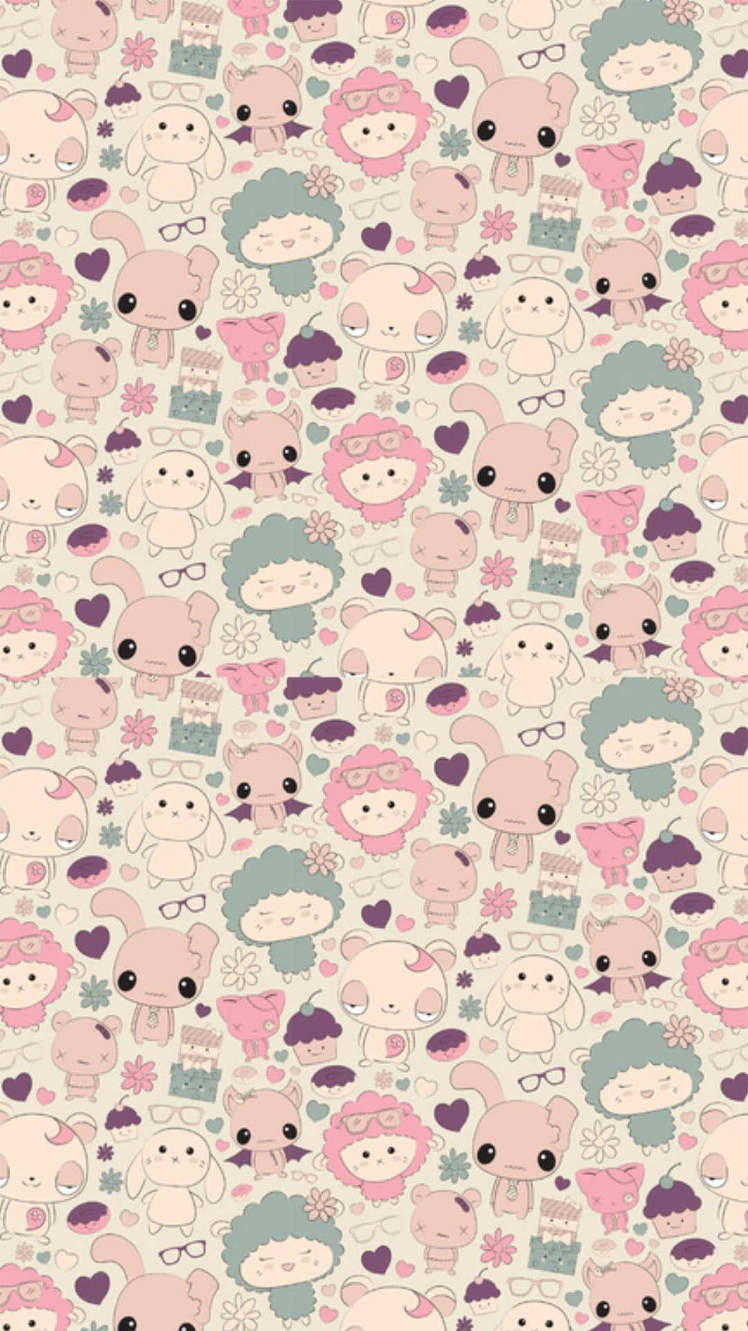 Kawaii Valentine, pastel-colored, cute cartoon animals, Full HD Phone Wallpaper