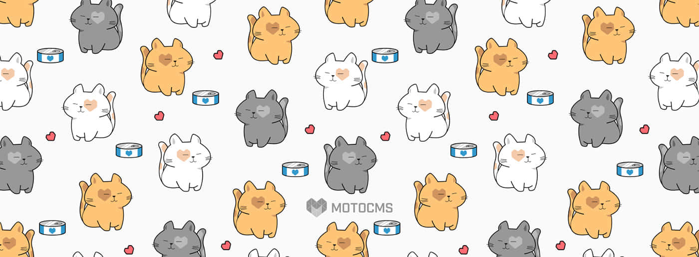 kawaii valentine, cartoon cats, white gray and orange, HD Desktop Wallpaper