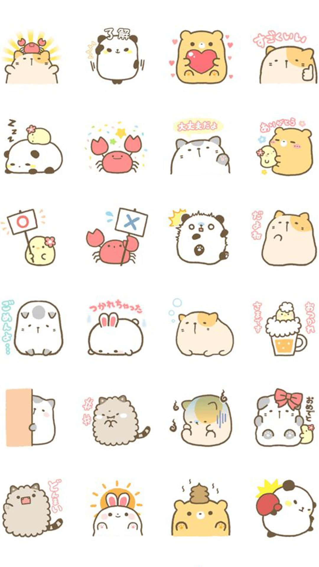 kawaii valentine, cute kawaii animal stickers, Japanese text, Full HD Phone Wallpaper
