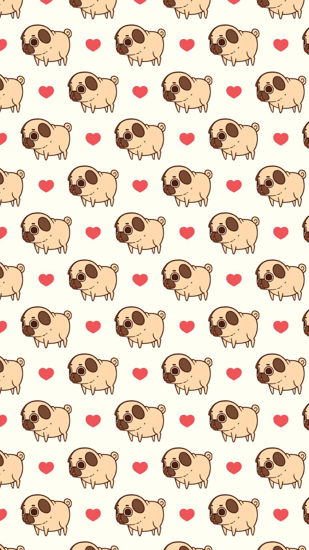 pug puppies, hearts, cute repeating pattern, Full HD Phone Wallpaper