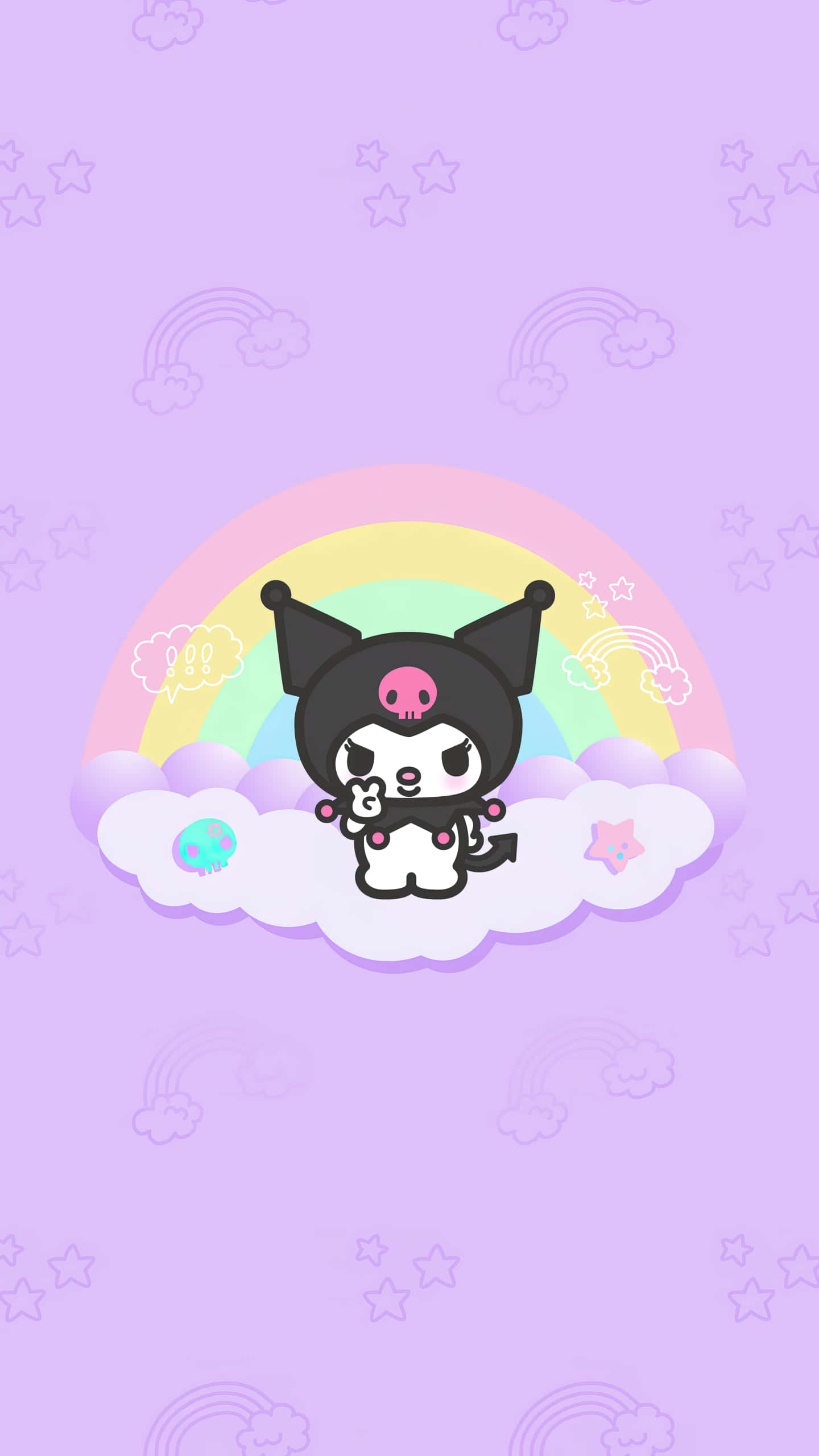 kawaii valentine, black cat-like character, pink skull, 2K Phone Wallpaper