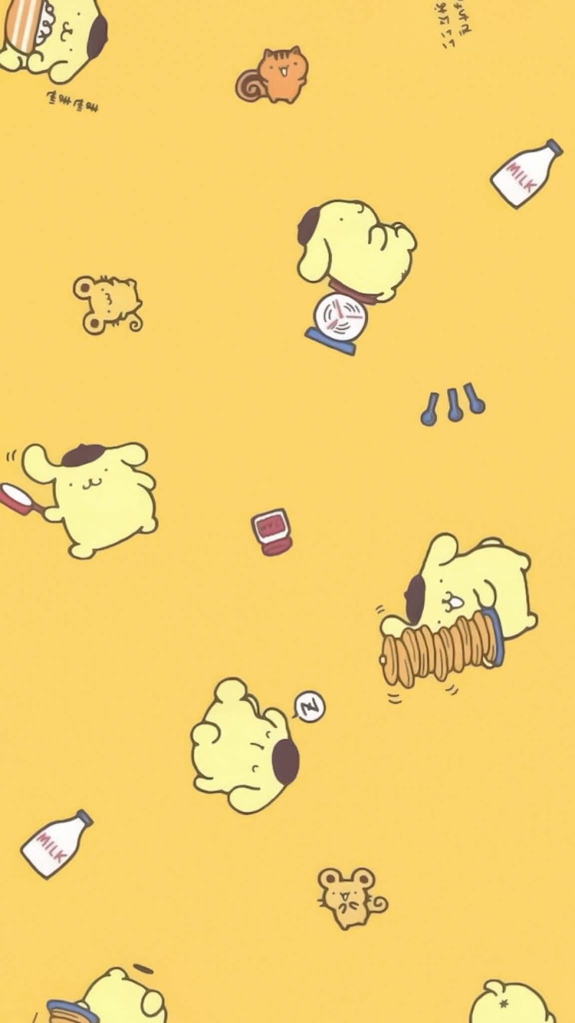 Kawaii Yellow, yellow, cartoon puppies, Full HD Phone Wallpaper