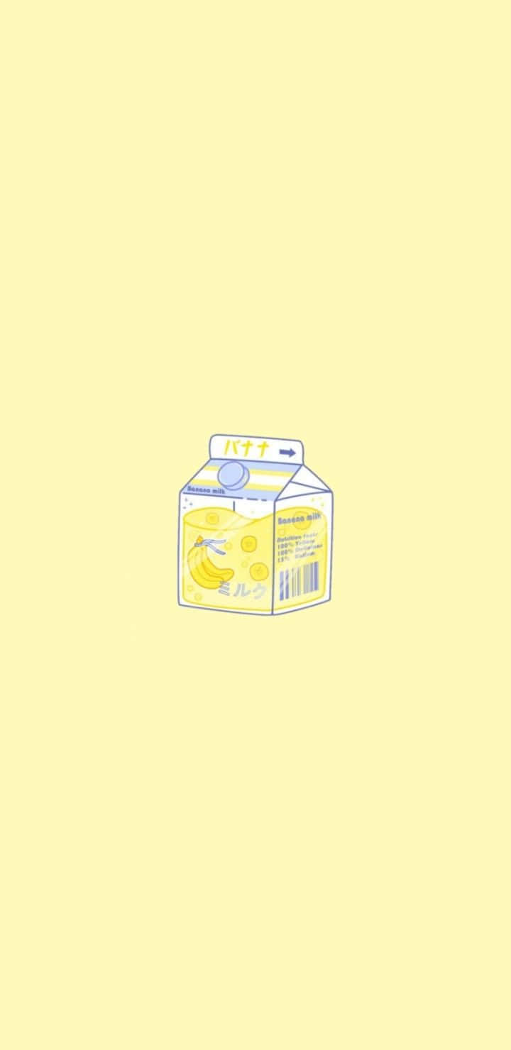 Kawaii Yellow, minimalist cartoon banana milk carton, solid pale yellow background, HD Phone Wallpaper