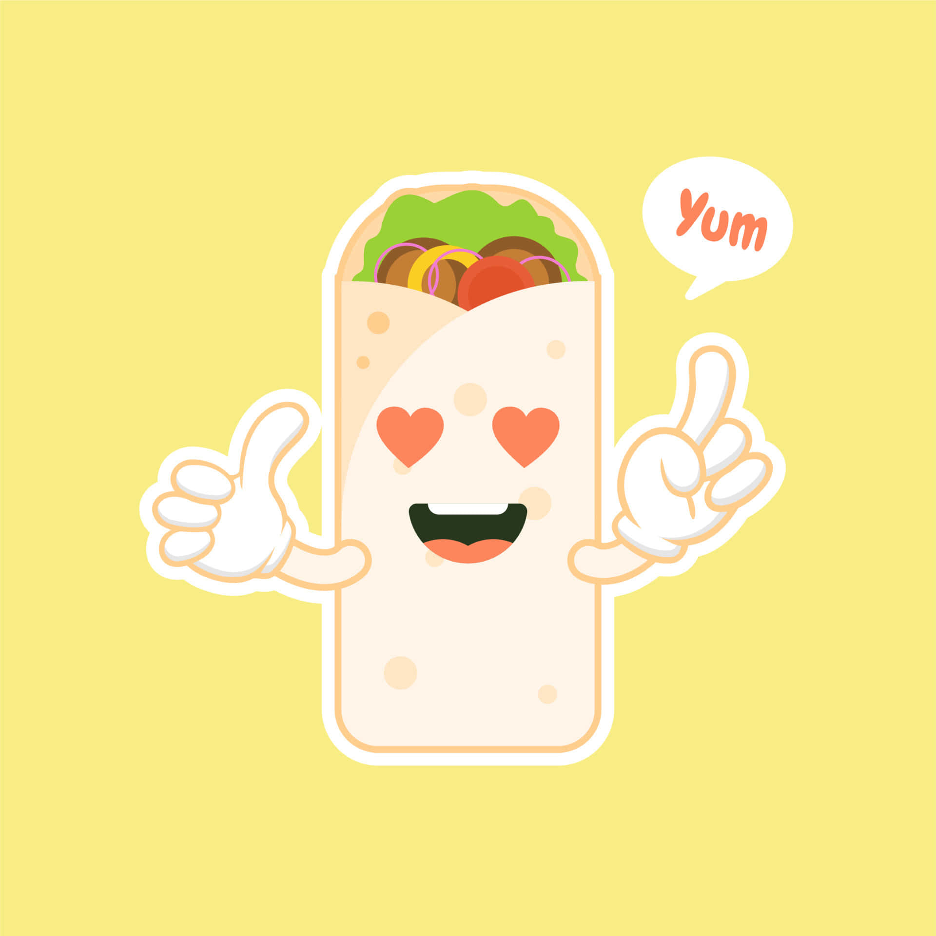Kawaii Yellow, cartoon burrito, heart eyes, Full HD Desktop Wallpaper