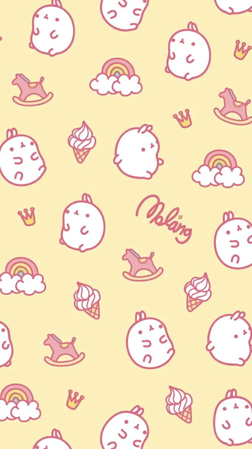 kawaii yellow, pastel yellow, pink outlined characters, HD Phone Wallpaper
