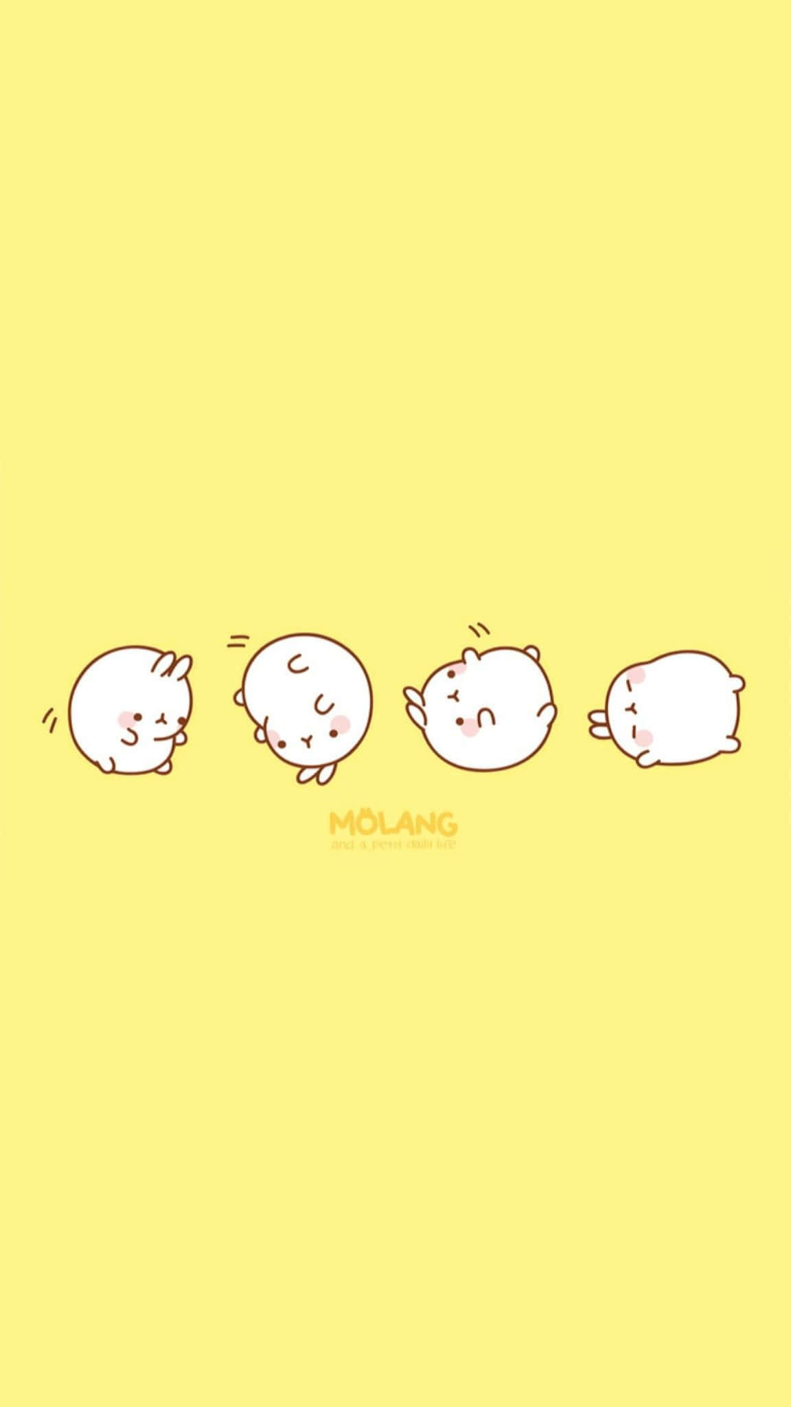 Kawaii Yellow, white cartoon bunnies, blush cheeks, Full HD Phone Wallpaper