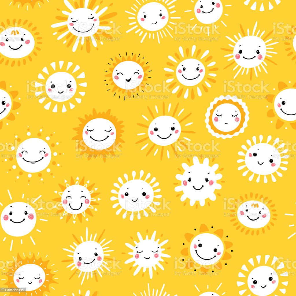 kawaii yellow, smiling cartoon suns, rosy cheeks, SD Desktop Wallpaper