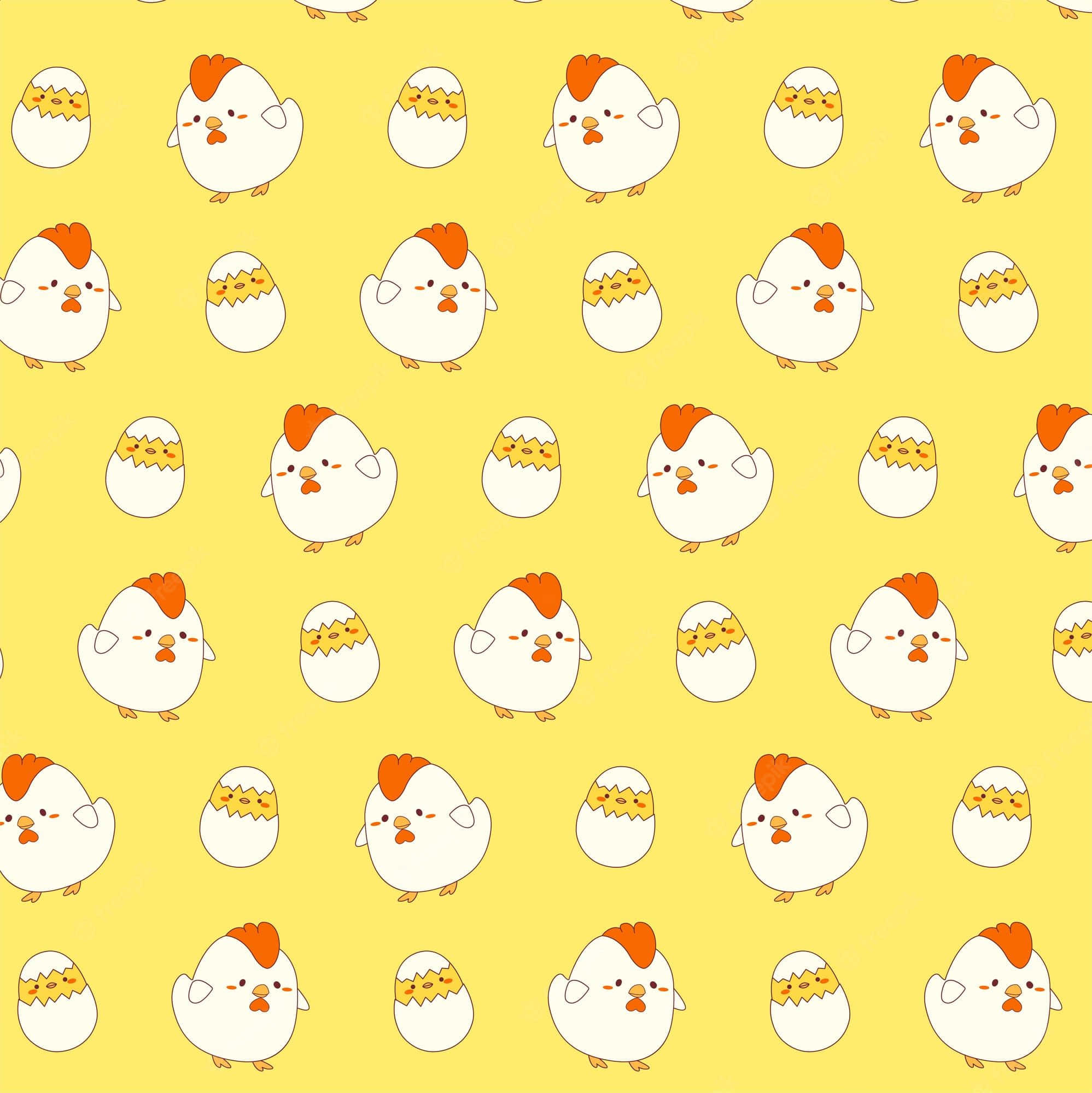 kawaii yellow, yellow background, white chicks, Full HD Phone Wallpaper