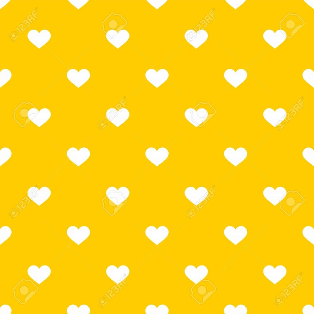 kawaii yellow, bright yellow background, scattered white heart shapes, SD Desktop Wallpaper