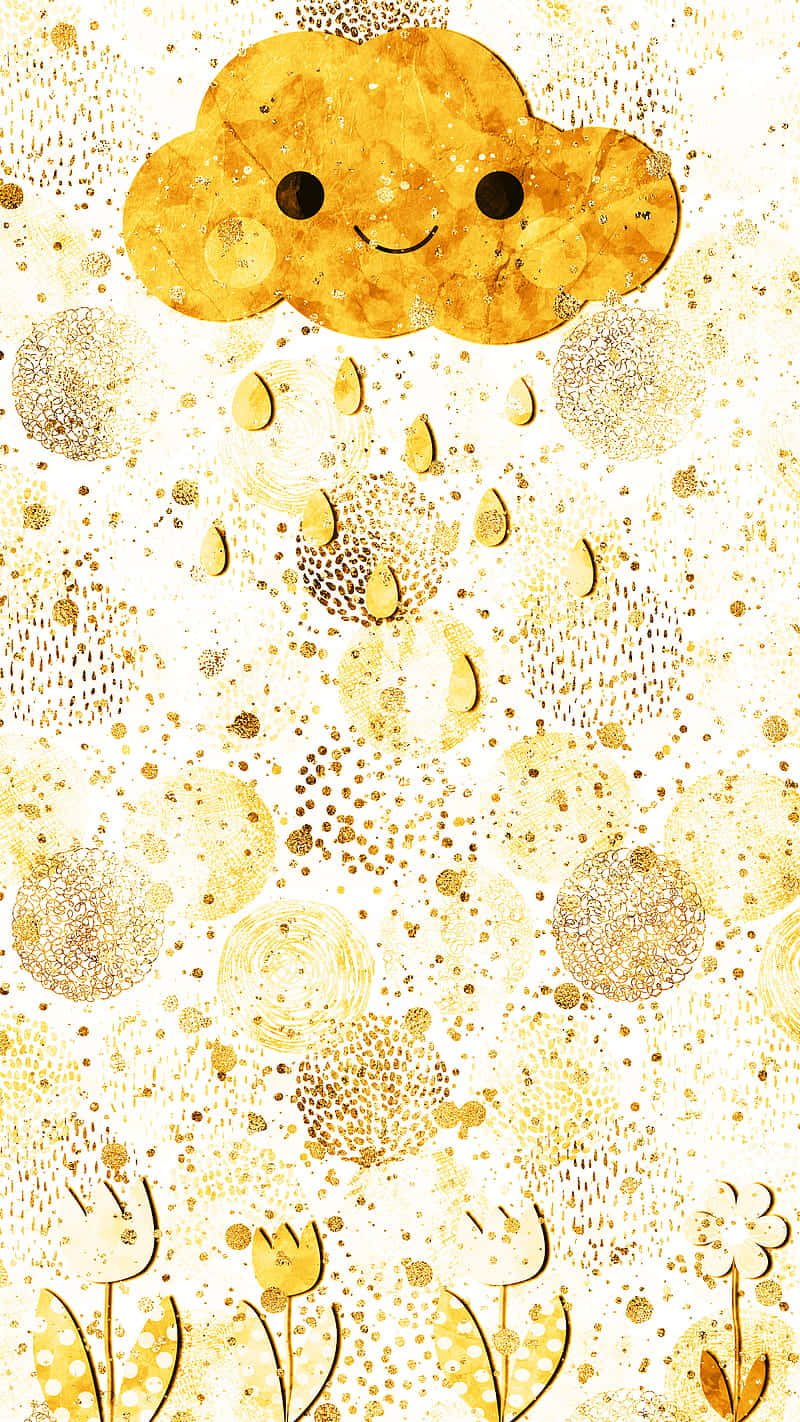 Kawaii Yellow, golden cloud, glittering raindrops, HD Phone Wallpaper