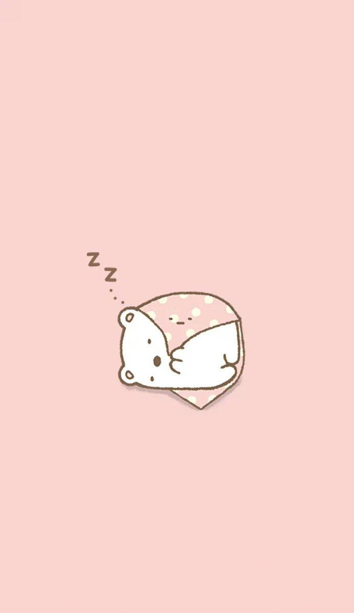 Kawaii, sleeping white bear, pink polka dot pillow, SD Phone Wallpaper