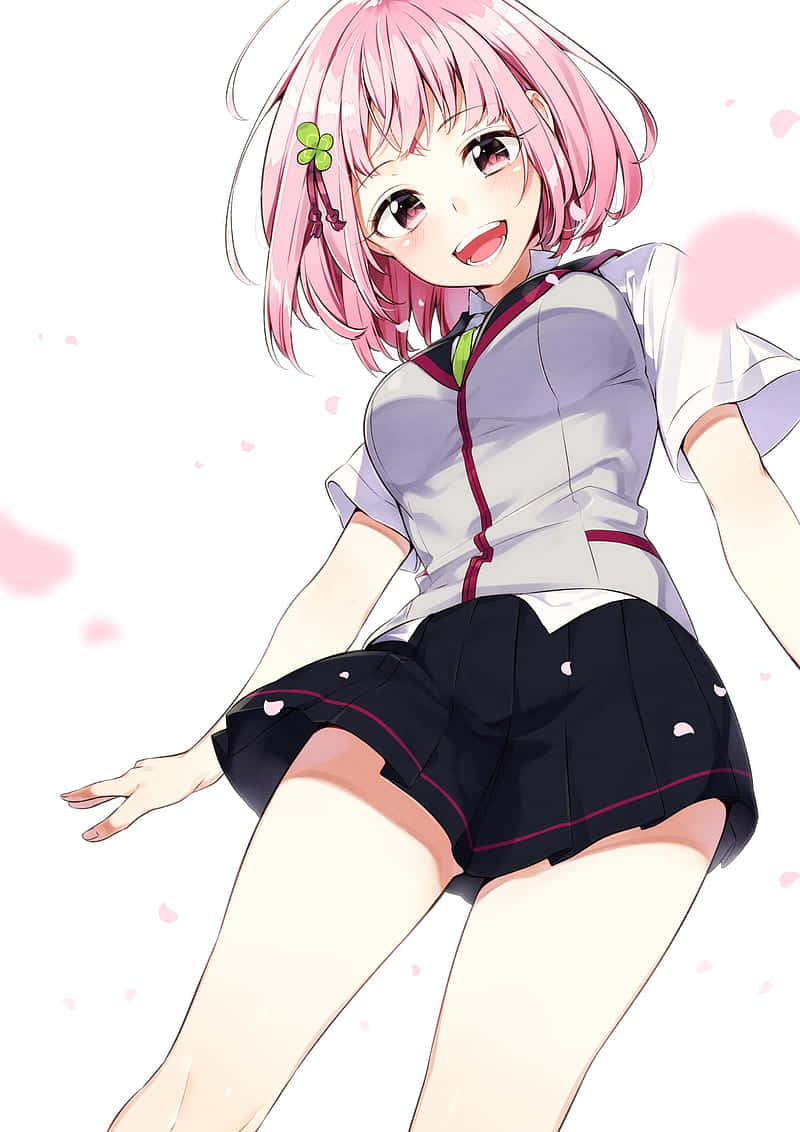 anime girl, pink hair, green hair clip, SD Phone Wallpaper