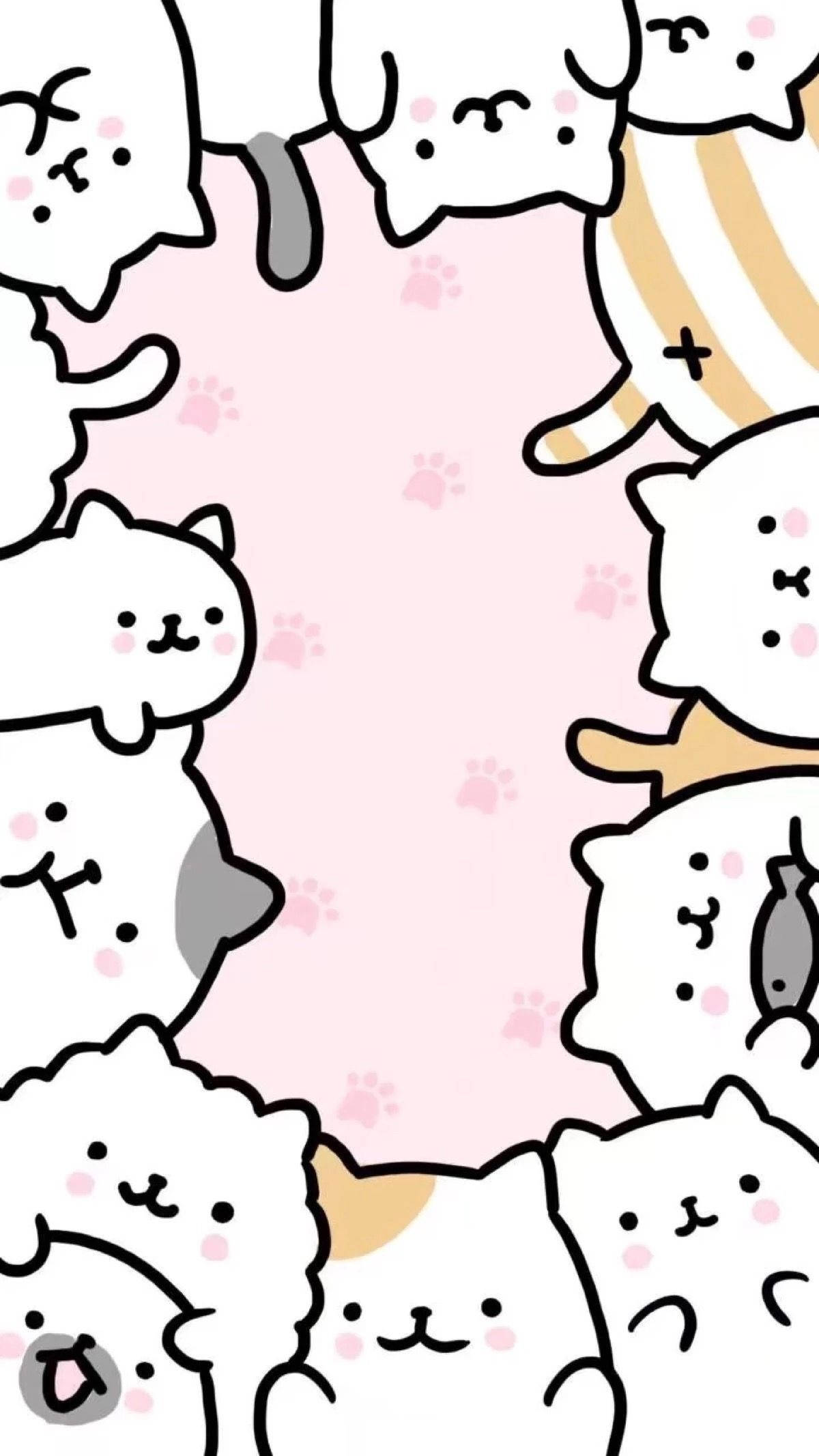 Adorable Cat Frame, kawaii iPad, soft pink background, Full HD Phone Wallpaper