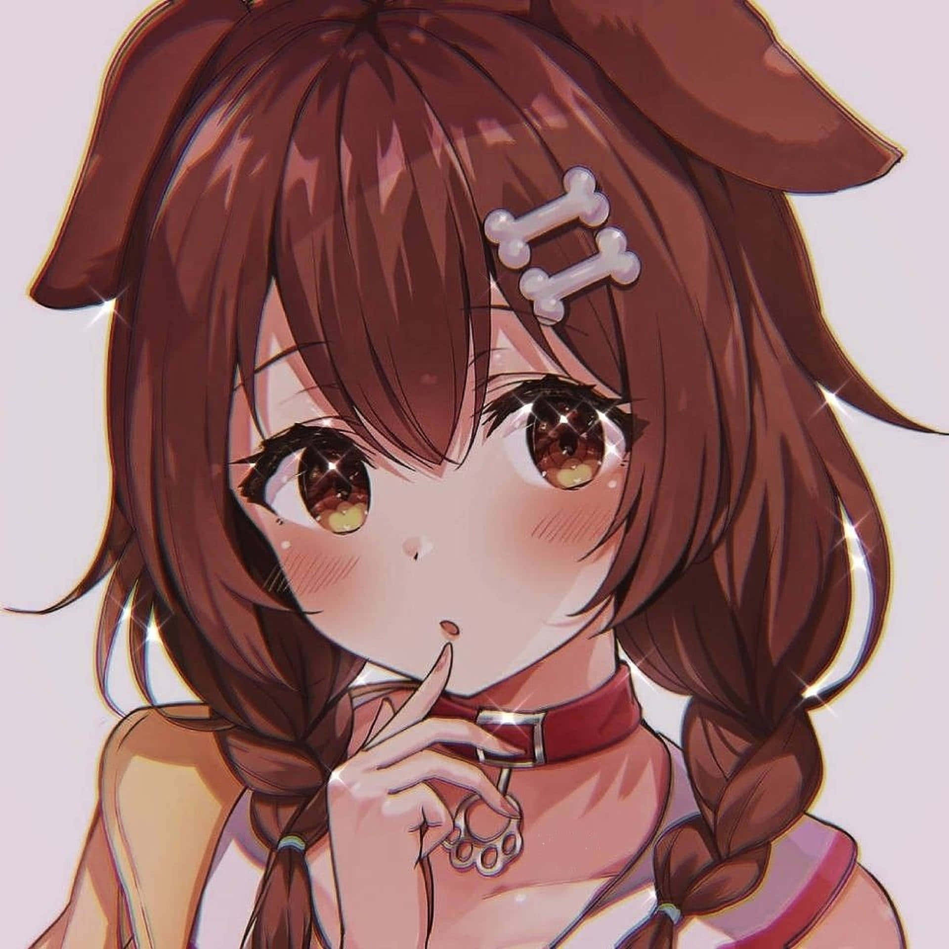 anime girl, brown hair, dog ears, Full HD Desktop Wallpaper