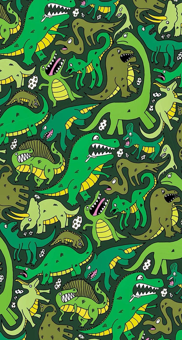 green dinosaurs, yellow stripes, open mouths, HD Phone Wallpaper