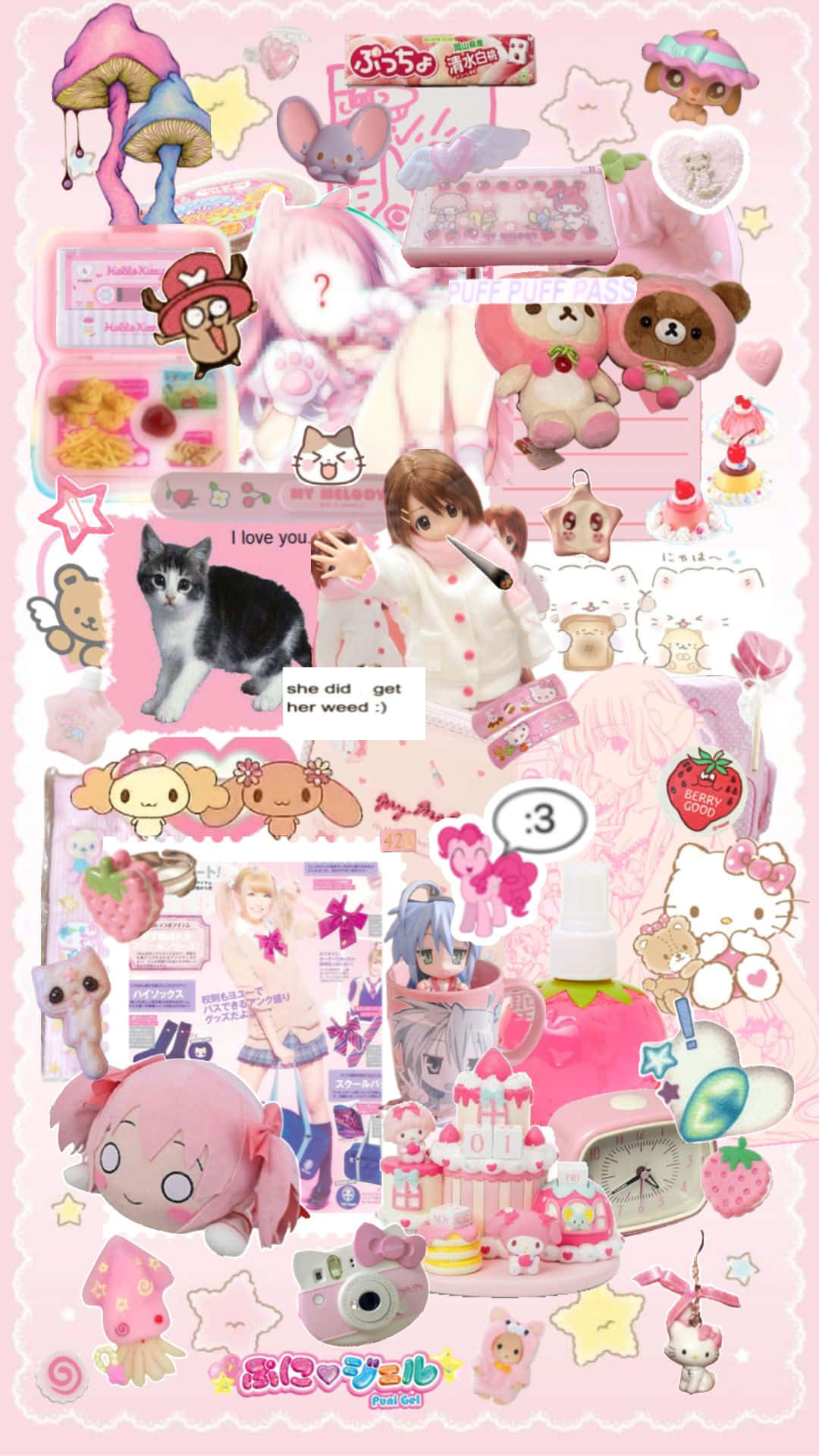 kawaii collage, pink aesthetic, anime characters, Full HD Phone Wallpaper