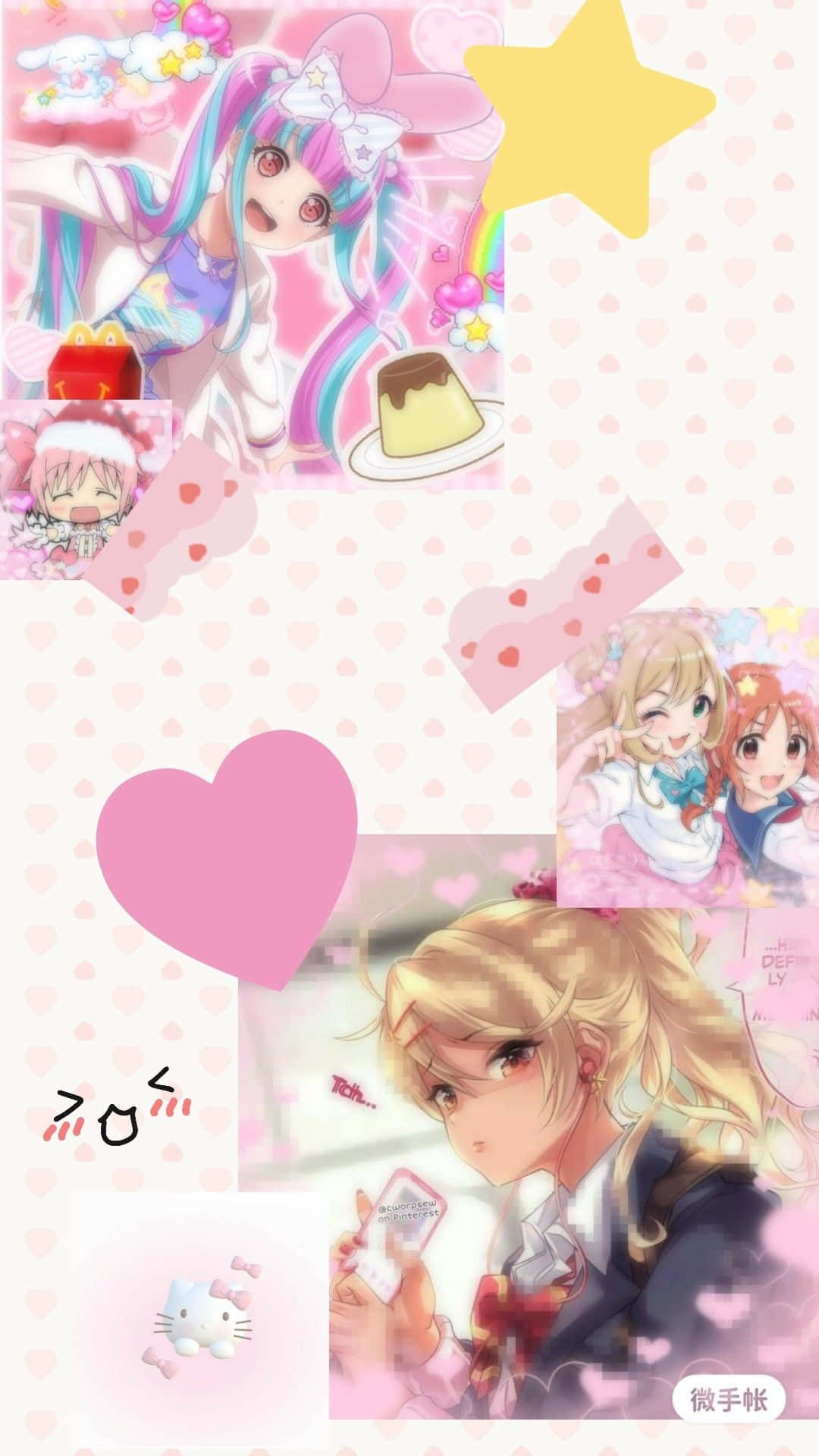 pastel pink, anime girls, hearts, Full HD Phone Wallpaper