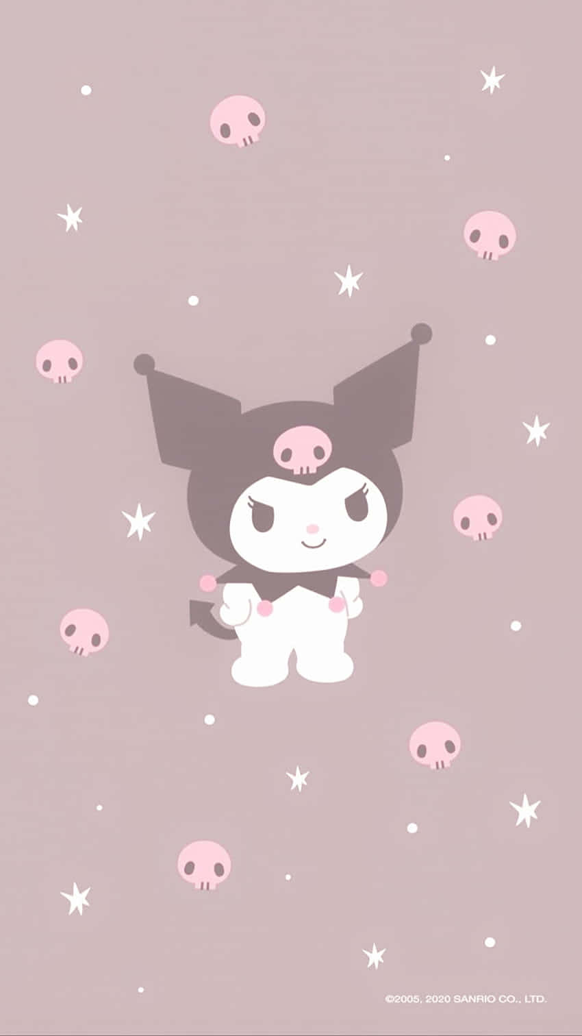 kawaii bat character, pink skulls, white stars, HD Phone Wallpaper