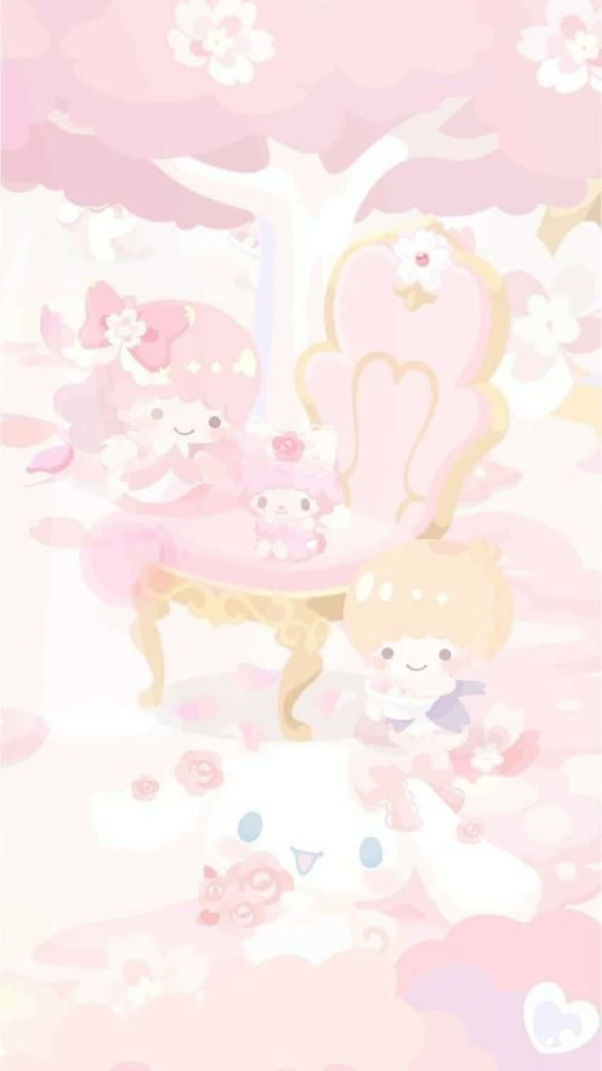 kawaii pastel fantasy world, pink cherry blossom tree, fluffy white creature, HD Phone Wallpaper