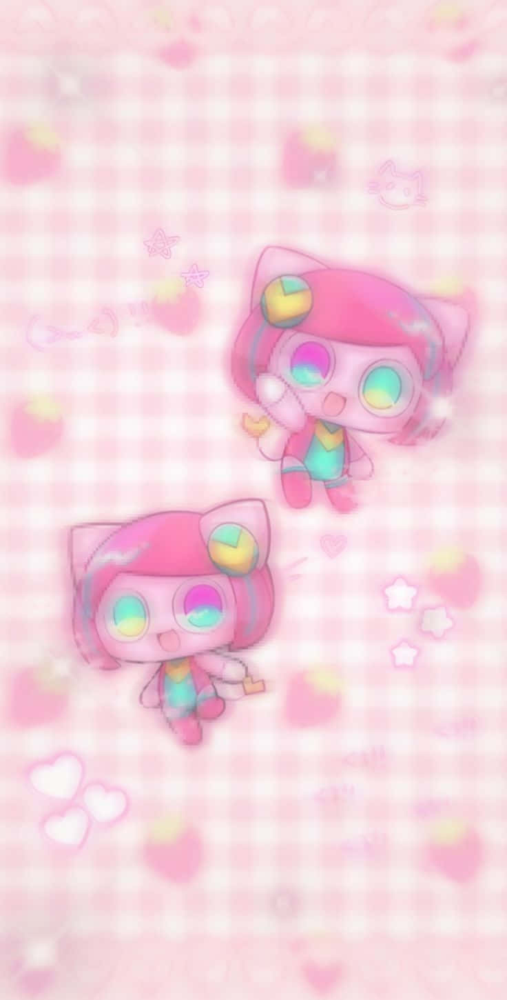 kawaii pink cat characters, chibi cat characters, rainbow eyes, HD Phone Wallpaper