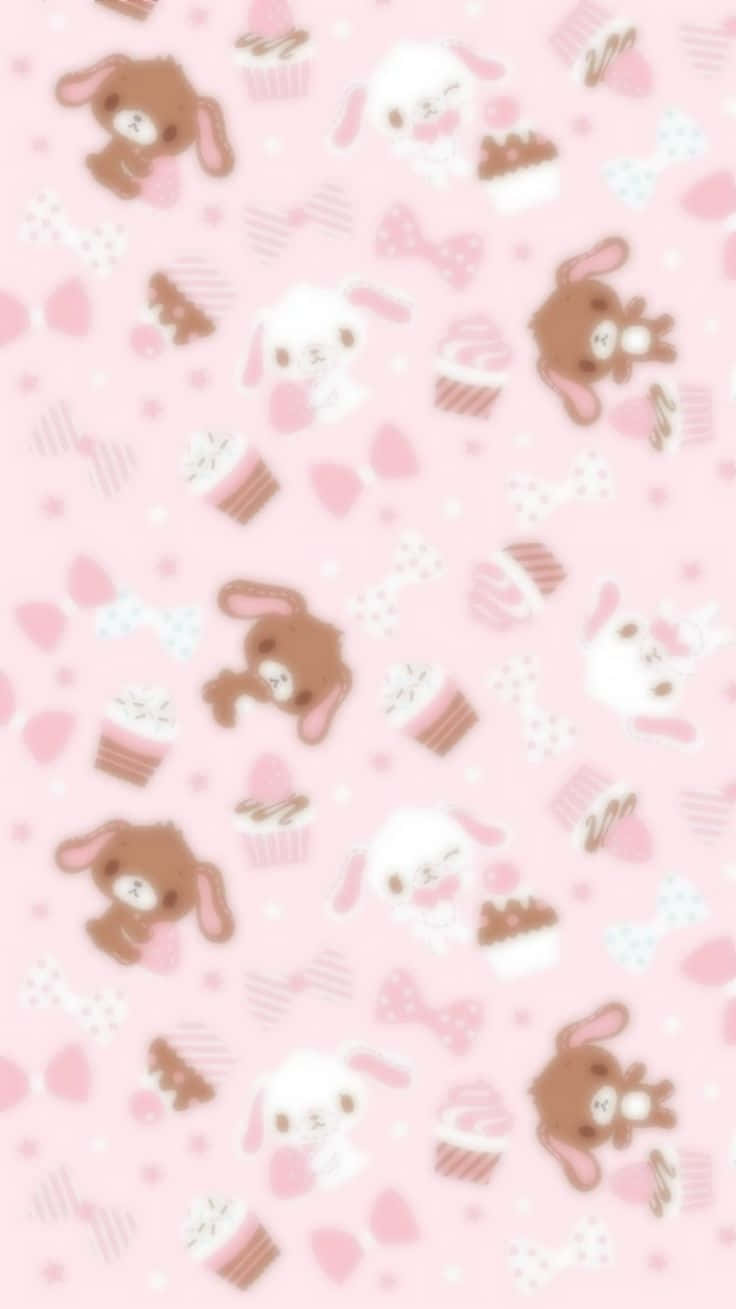 kawaii pattern, pink background, bunny faces, HD Phone Wallpaper
