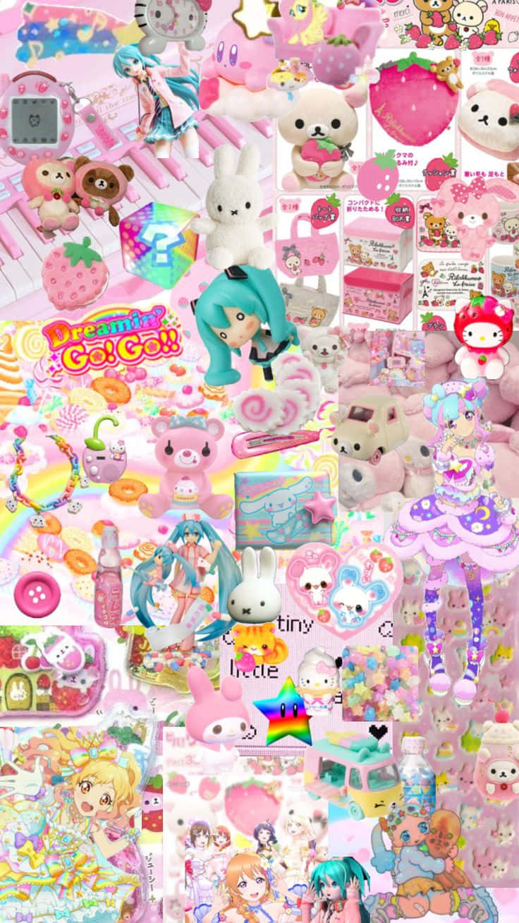 kawaii collage, pink pastel paradise, anime characters, HD Phone Wallpaper